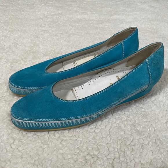 Bruno Magli Shoes - Bruno Magli Suede Skimmer Flats / Tiny Wedge Turquoise Embroidered 6 N